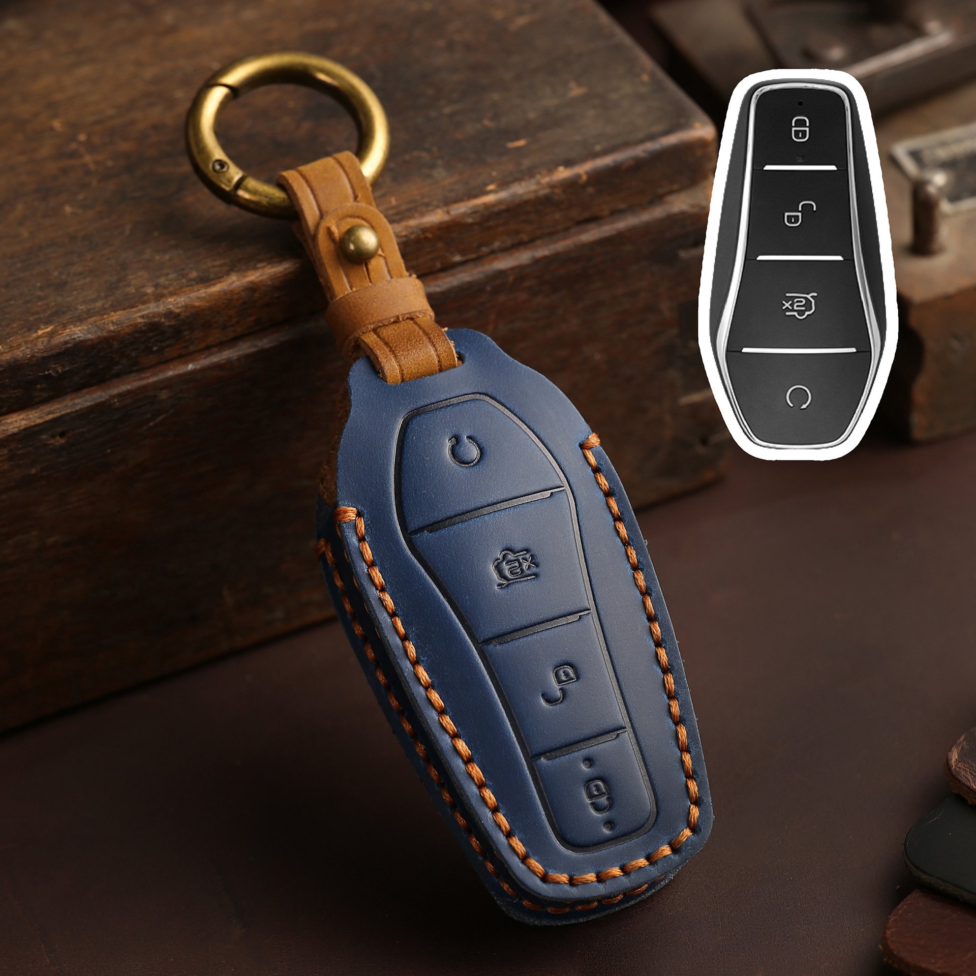 Handmade Retro Genuine Leather Key Case for BYD Atto 3 Yuan Plus DOLPHIN SEAL HAN Accessories Car Key FOB chain Cover