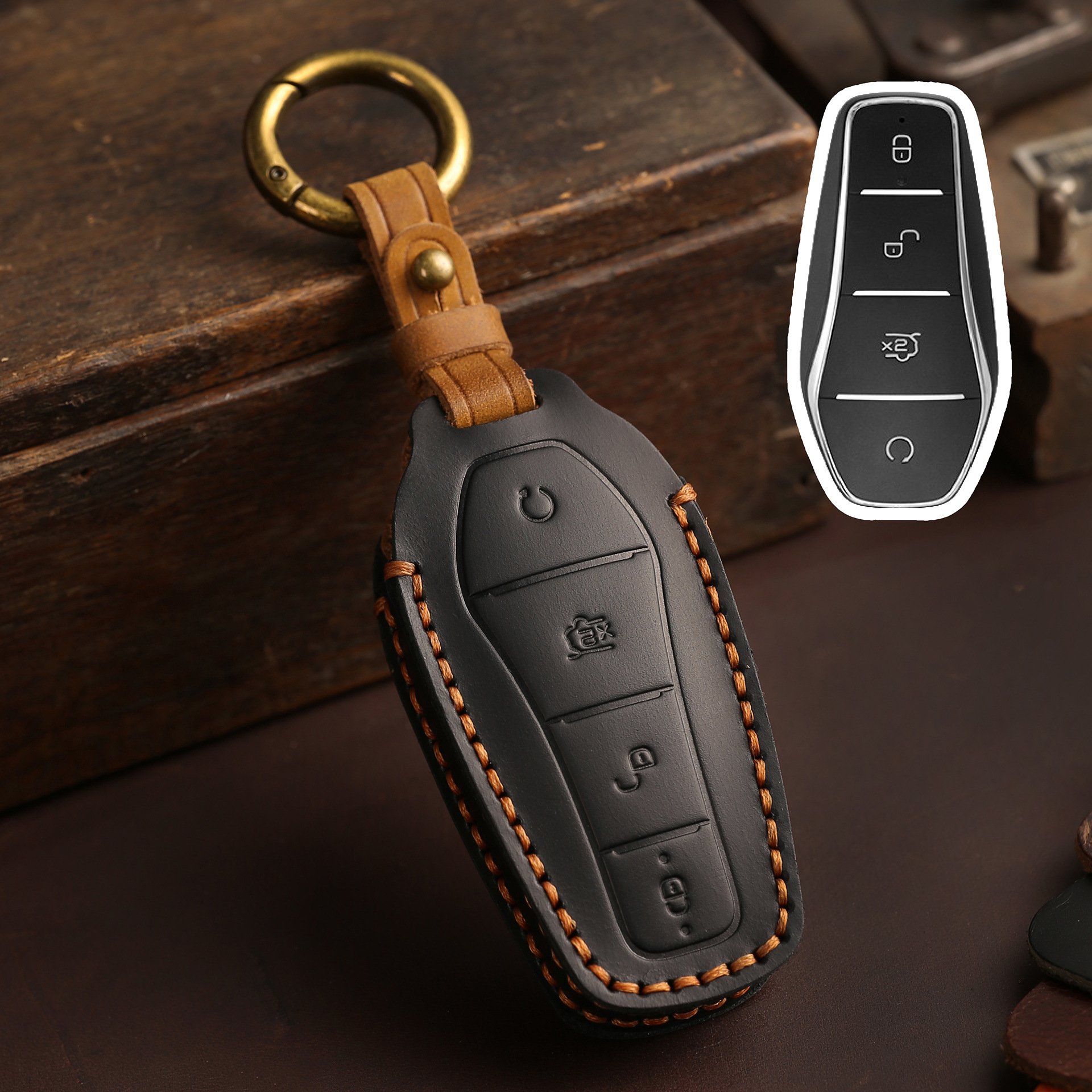 Handmade Retro Genuine Leather Key Case for BYD Atto 3 Yuan Plus DOLPHIN SEAL HAN Accessories Car Key FOB chain Cover