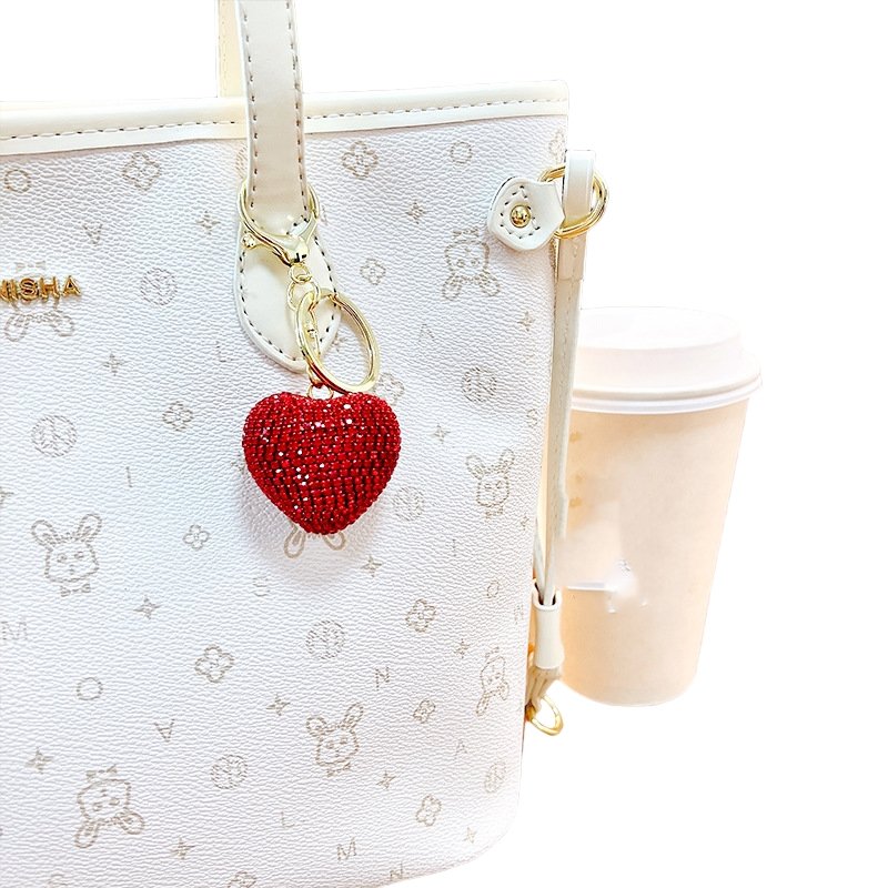 rhinestone Bling red heart keychain Luxury Crystal Ball Cute Colorful Pendant Girly For Car Accessories Diamonds Heart Keychain