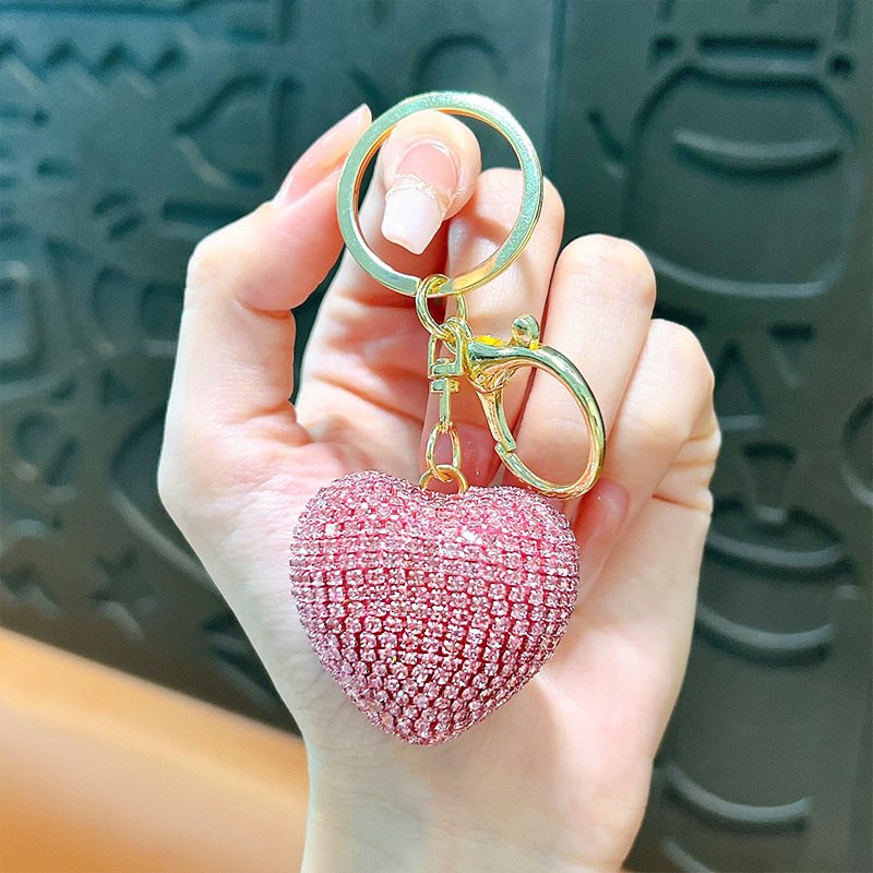 rhinestone Bling red heart keychain Luxury Crystal Ball Cute Colorful Pendant Girly For Car Accessories Diamonds Heart Keychain