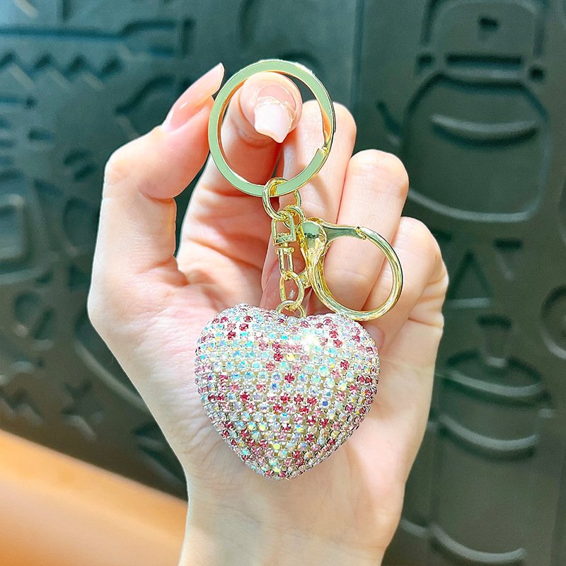 rhinestone Bling red heart keychain Luxury Crystal Ball Cute Colorful Pendant Girly For Car Accessories Diamonds Heart Keychain
