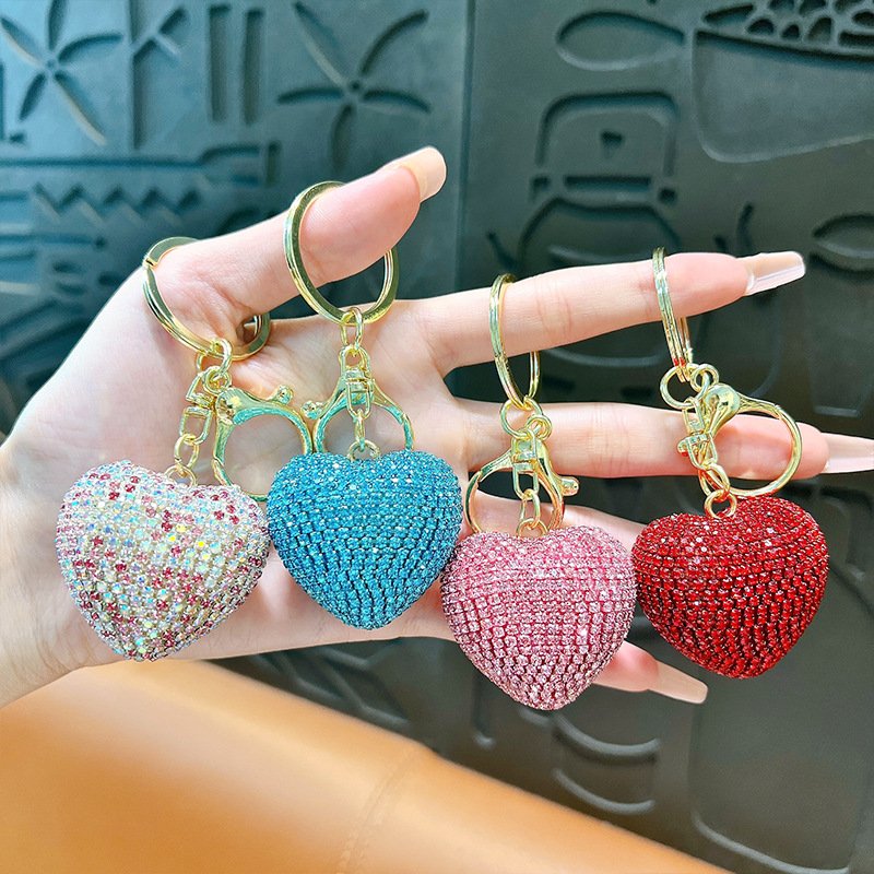 rhinestone Bling red heart keychain Luxury Crystal Ball Cute Colorful Pendant Girly For Car Accessories Diamonds Heart Keychain
