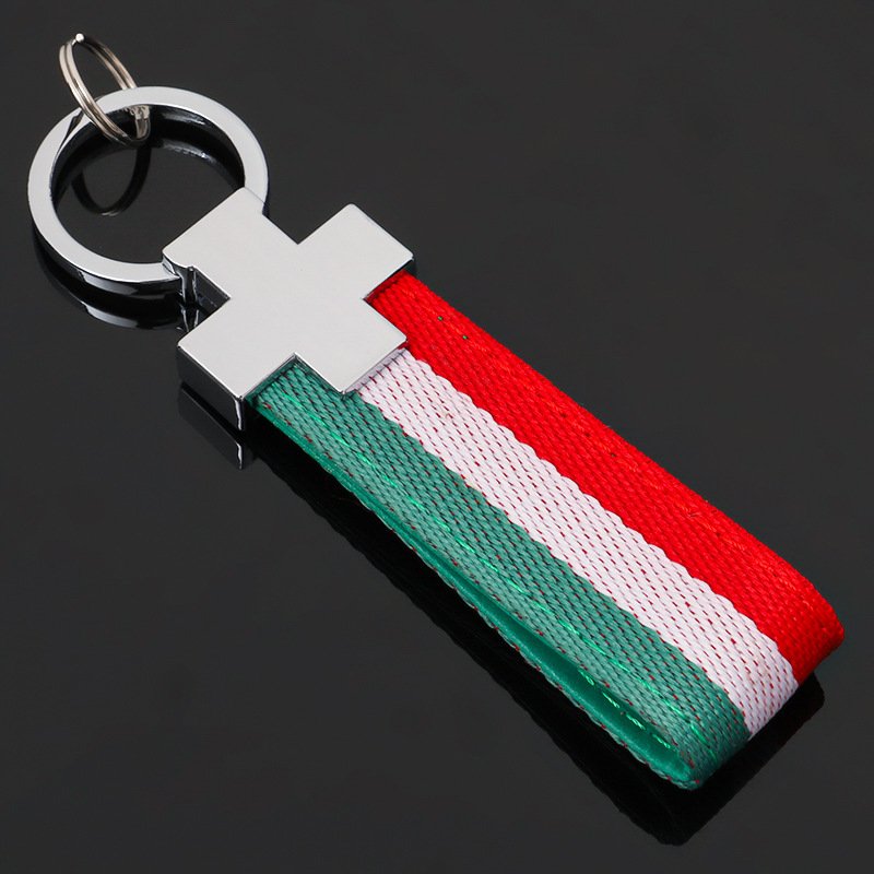 Auto Interior Accessories Flag Woven Belt Strap Metal Keychains Key Ring Webbing Car Key holder Chain