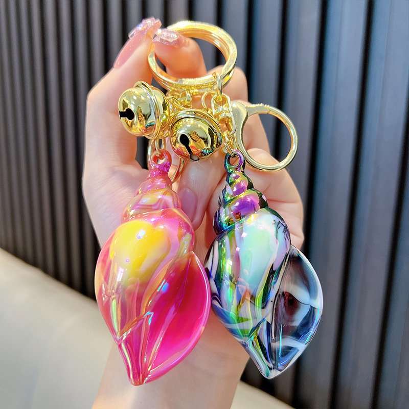 Personalized Car Key Accessories School Bag Backpack Pendants Plating Large Conch Key Chain Colorful Acrylic Shell Conch Keyring
