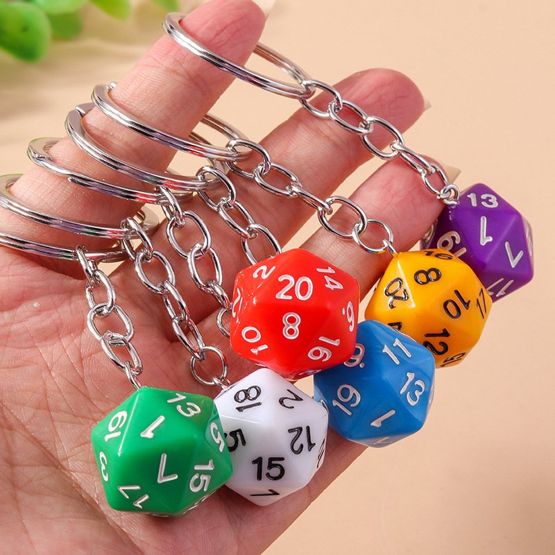 Keychain Acrylic Dice 20-Sided Transparent Solid Color Keyring Multi-Sided Dices Key Chain Creative 3d Cut Sieve Dice Keychains