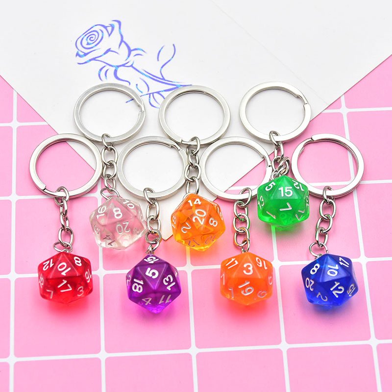 Keychain Acrylic Dice 20-Sided Transparent Solid Color Keyring Multi-Sided Dices Key Chain Creative 3d Cut Sieve Dice Keychains