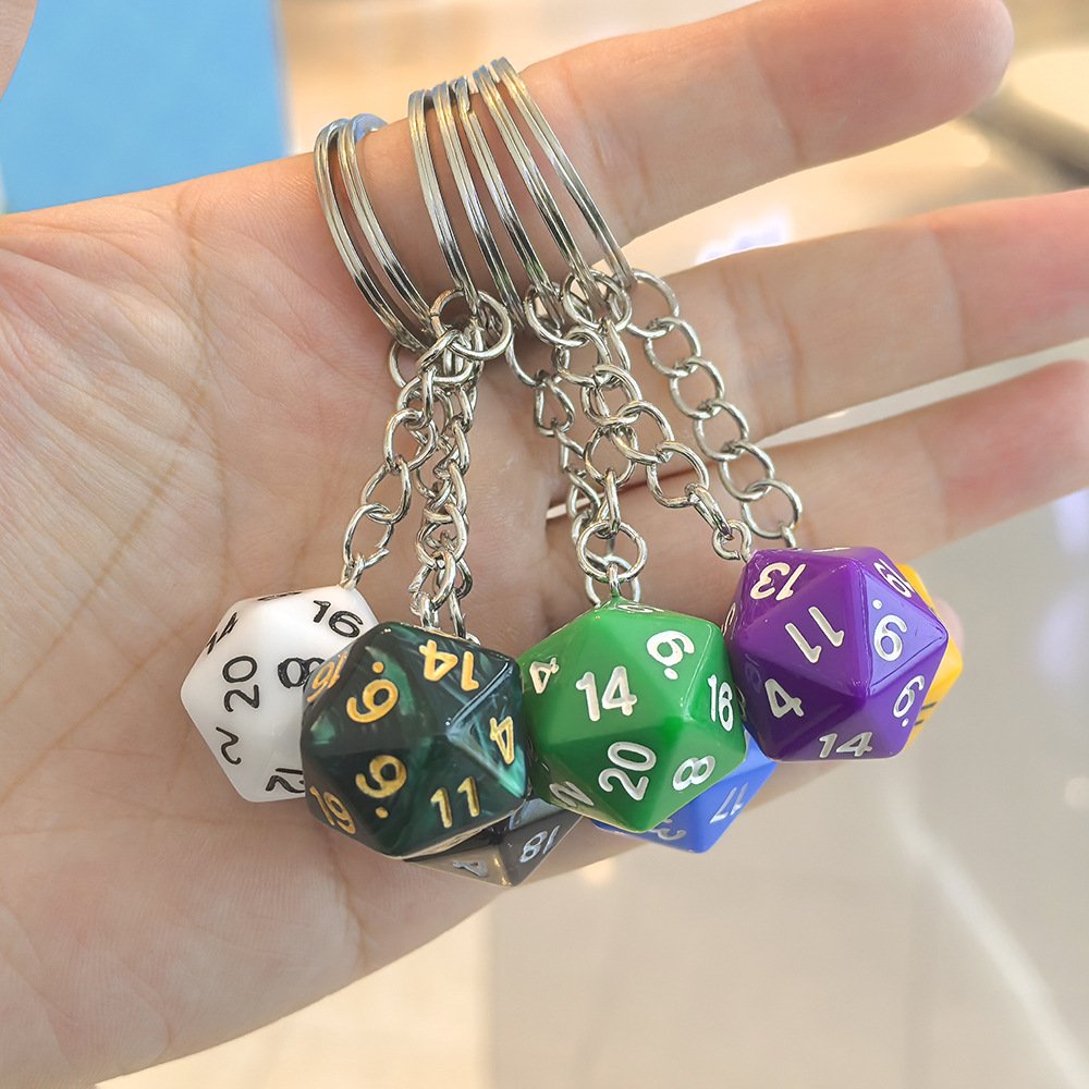 Keychain Acrylic Dice 20-Sided Transparent Solid Color Keyring Multi-Sided Dices Key Chain Creative 3d Cut Sieve Dice Keychains