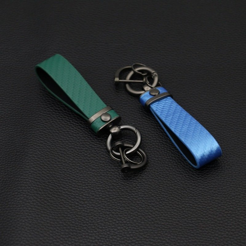 Mens Keychain Carbon Fiber Car Spring Keyring Leather Key Fob Anti Lost Car Key chains Organizer D-Ring Car Key Accessories