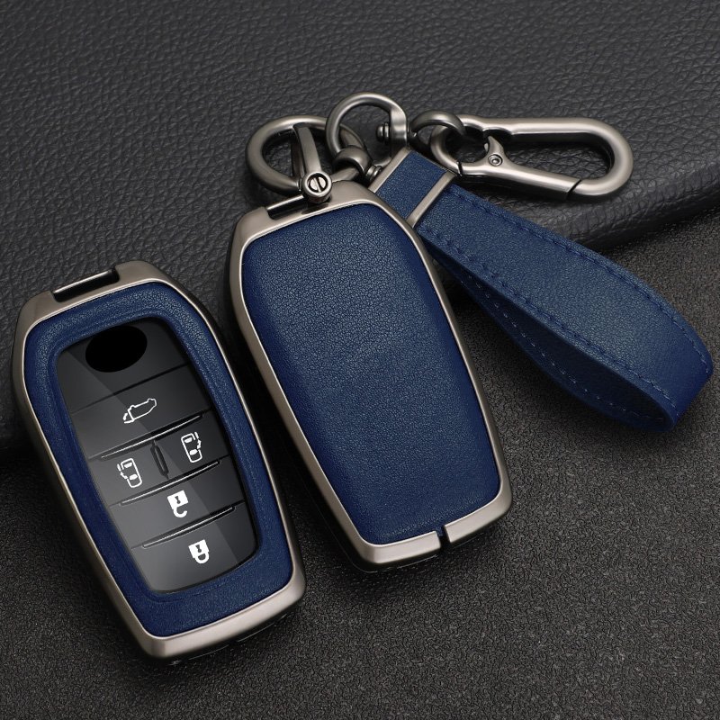 Auto Accessories Metal+Leather Car Key Shell Case Cover with Zinc Alloy Key Ring Fit for Toyota Alphard Vellfire