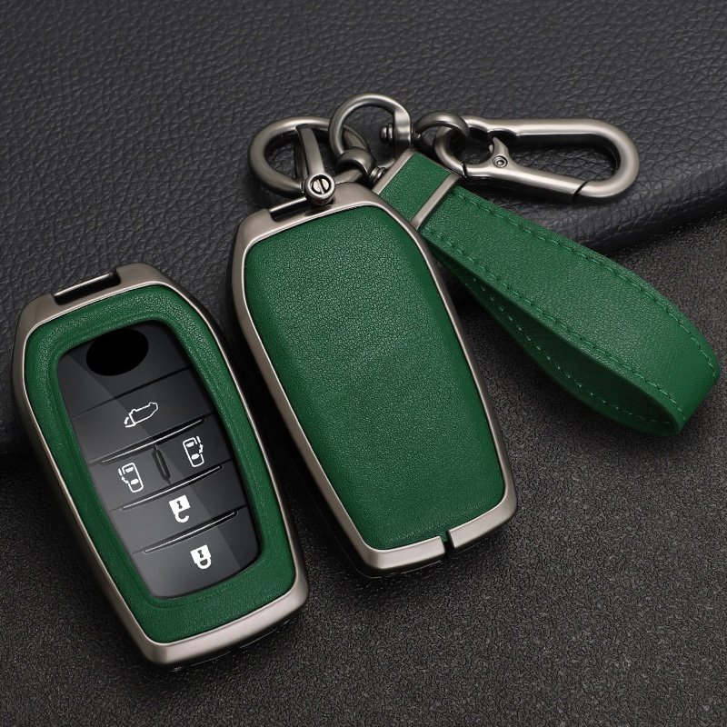 Auto Accessories Metal+Leather Car Key Shell Case Cover with Zinc Alloy Key Ring Fit for Toyota Alphard Vellfire