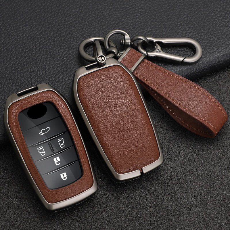 Auto Accessories Metal+Leather Car Key Shell Case Cover with Zinc Alloy Key Ring Fit for Toyota Alphard Vellfire