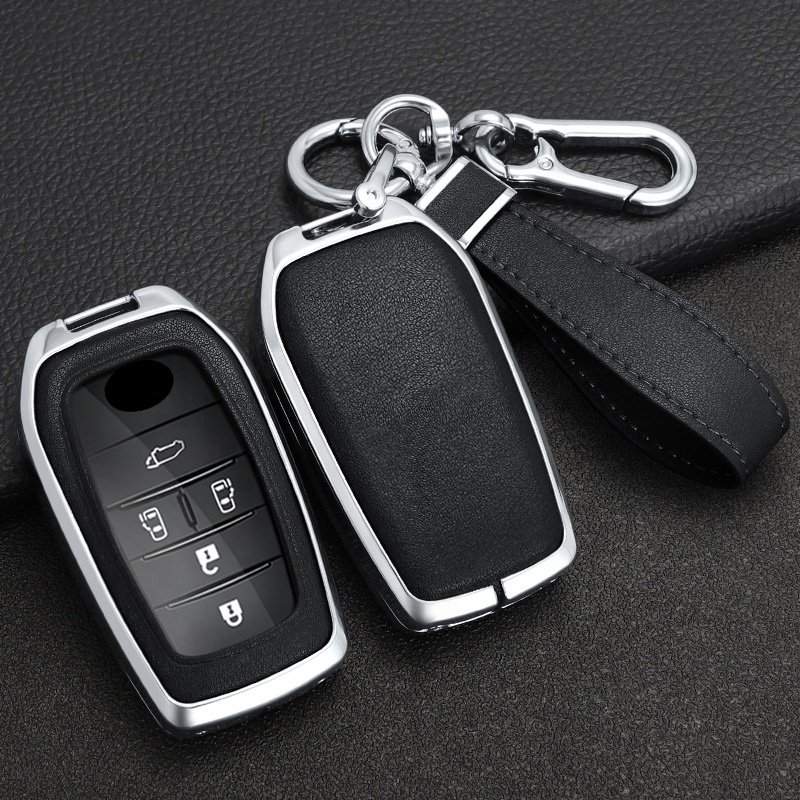 Auto Accessories Metal+Leather Car Key Shell Case Cover with Zinc Alloy Key Ring Fit for Toyota Alphard Vellfire