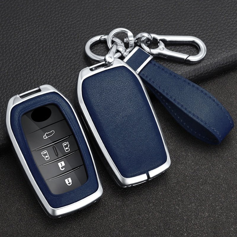 Auto Accessories Metal+Leather Car Key Shell Case Cover with Zinc Alloy Key Ring Fit for Toyota Alphard Vellfire