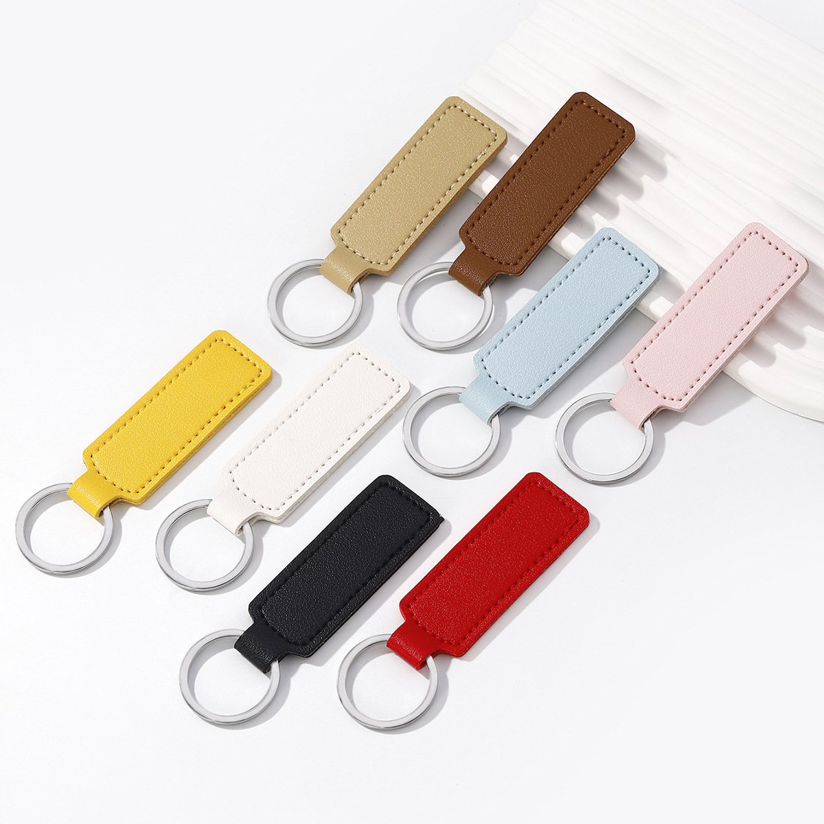Hot PU Leather Keychain Simple Business Car Key Accessories Leather DIY Key Ring