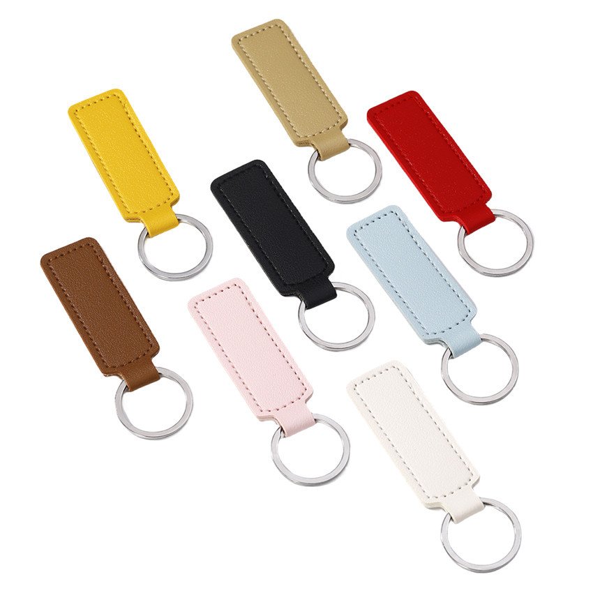 Hot PU Leather Keychain Simple Business Car Key Accessories Leather DIY Key Ring