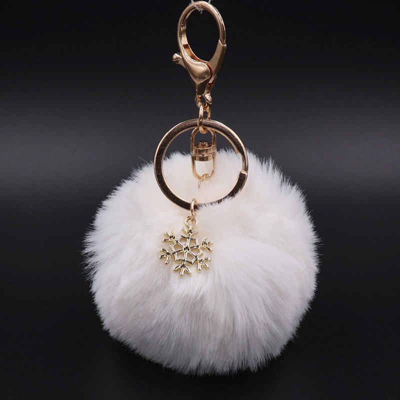 Pom Pom snowflake Keychain Artificial fur balls pompom keychain Fluffy Accessories Bag Charm Christmas New Year fluffy Keychains