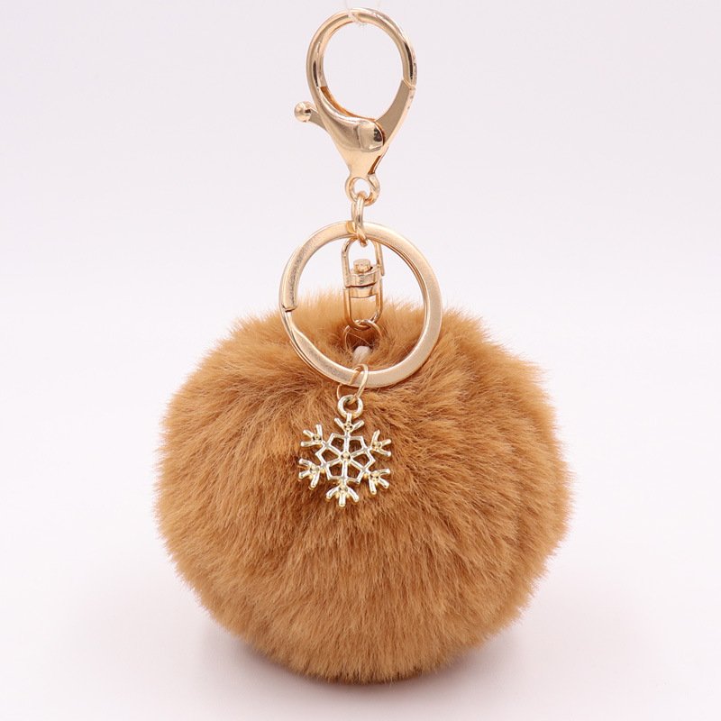 Pom Pom snowflake Keychain Artificial fur balls pompom keychain Fluffy Accessories Bag Charm Christmas New Year fluffy Keychains