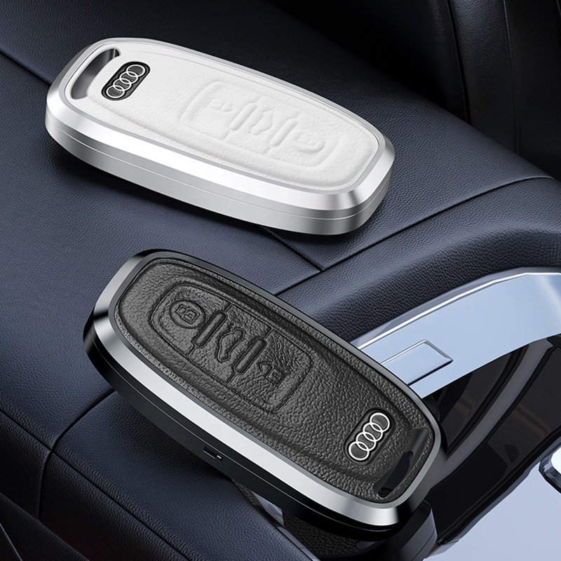 2023 New Car Accessories Aluminum Alloy Leather Car Key Cover For Audi A S RS Q Series Smart 3 Buttons Key Case