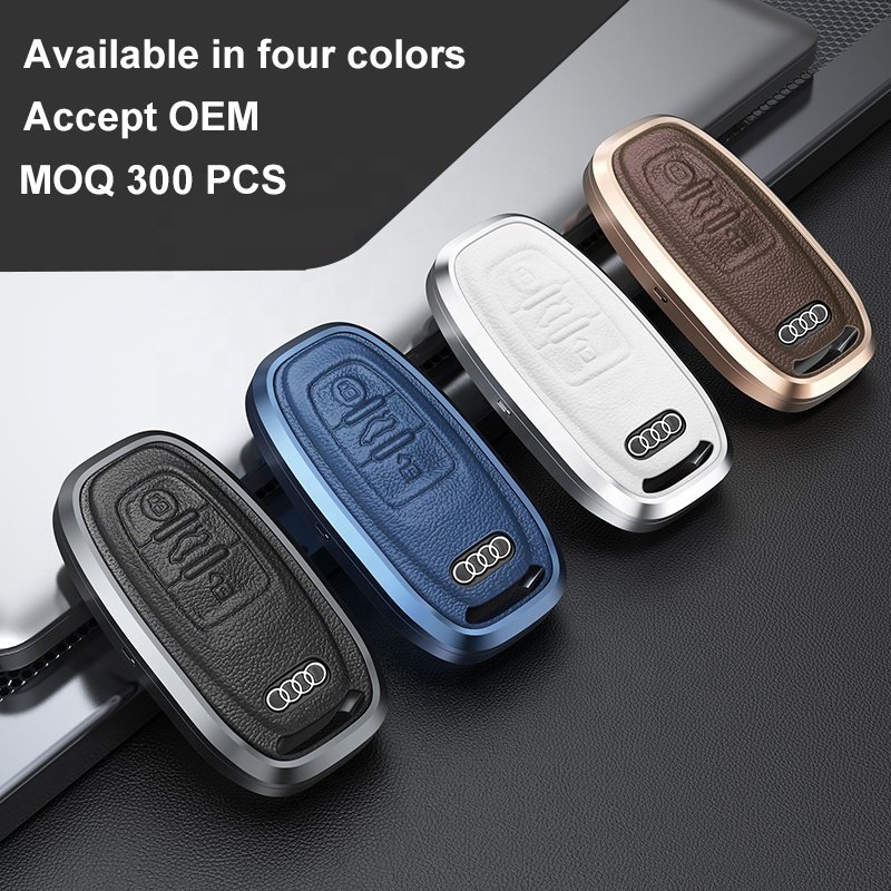 2023 New Car Accessories Aluminum Alloy Leather Car Key Cover For Audi A S RS Q Series Smart 3 Buttons Key Case