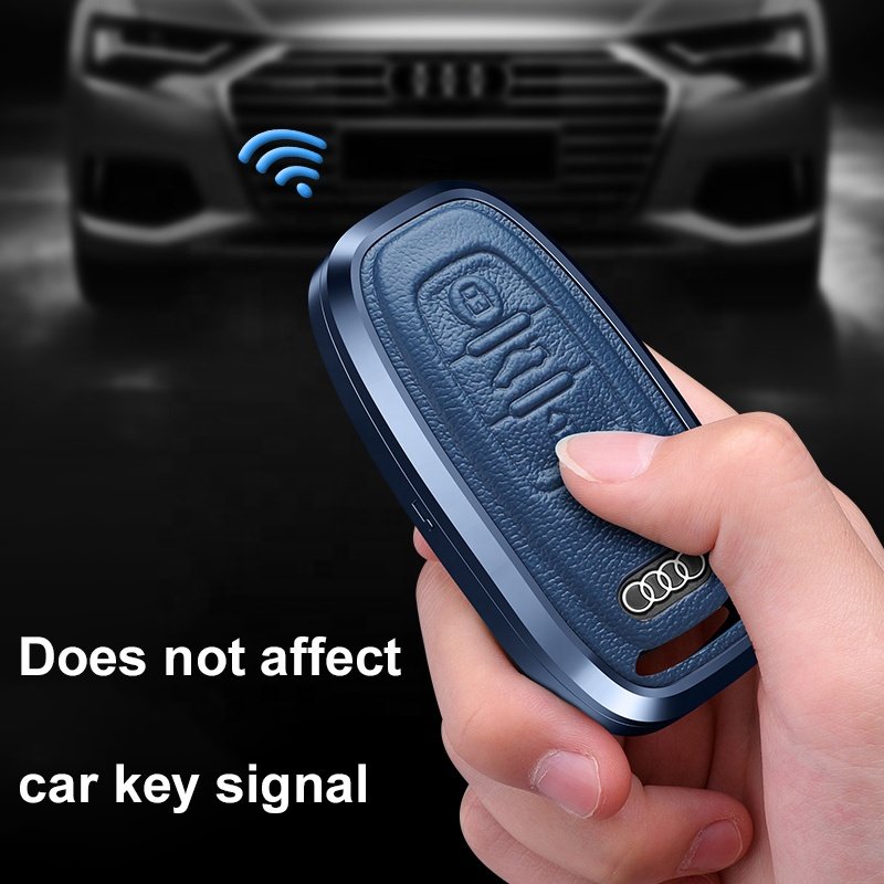 2023 New Car Accessories Aluminum Alloy Leather Car Key Cover For Audi A S RS Q Series Smart 3 Buttons Key Case