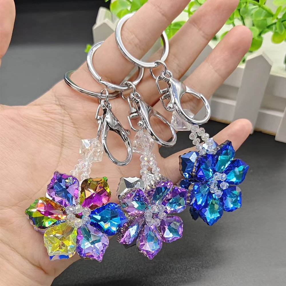 Cute Diamond Crystal Snowflake Colored Crystal Snowflake Christmas Gift Bling For Women Bag Charms key chains keychains