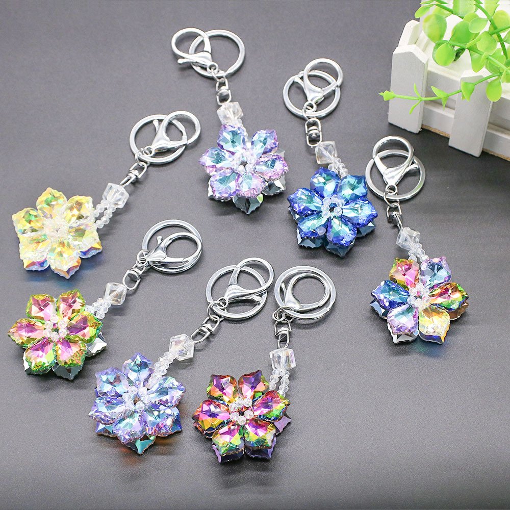 Cute Diamond Crystal Snowflake Colored Crystal Snowflake Christmas Gift Bling For Women Bag Charms key chains keychains
