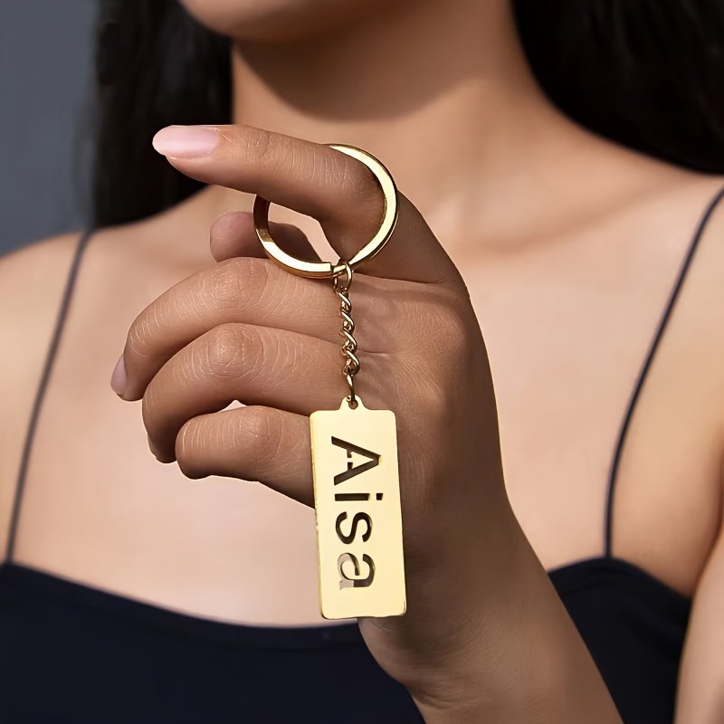 Custom hollow English long brand key ring creative DIY name stainless steel accessories