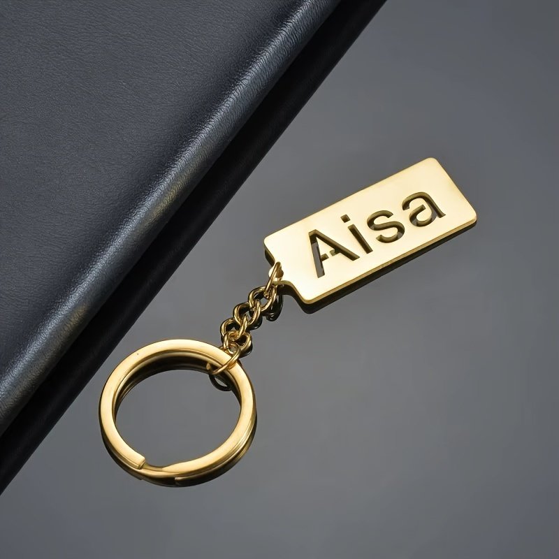 Custom hollow English long brand key ring creative DIY name stainless steel accessories