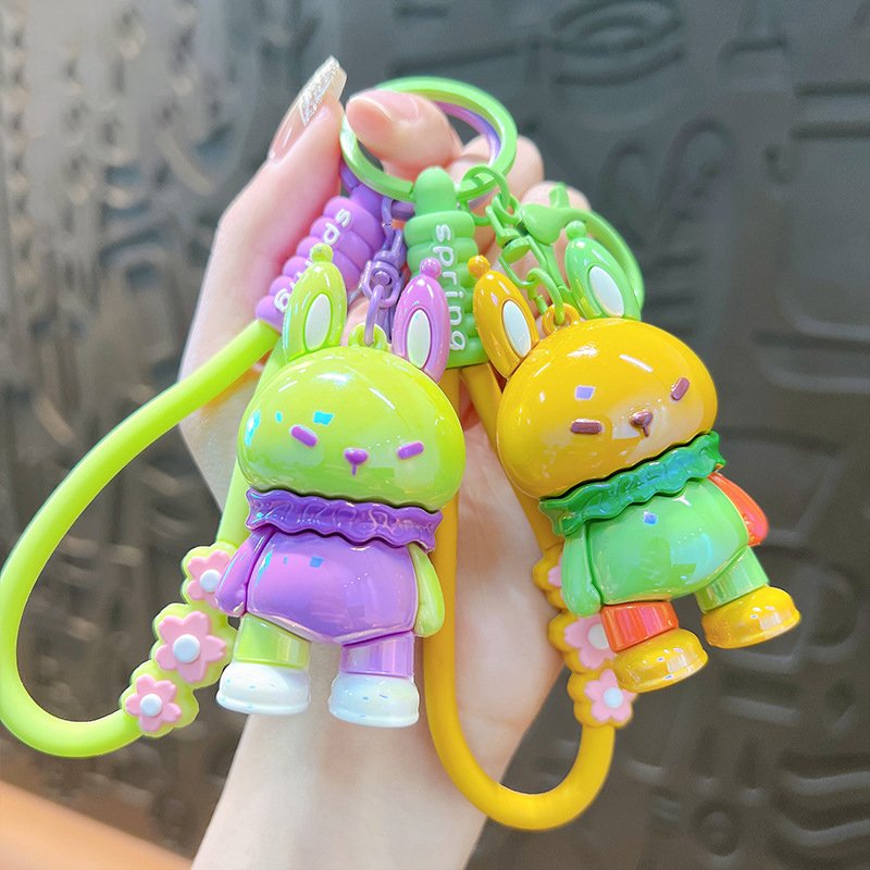 3D electroplating UV cartoon rabbit keychain soft PVC hanging rope custom rabbit small gifts wholesale car interior decoration