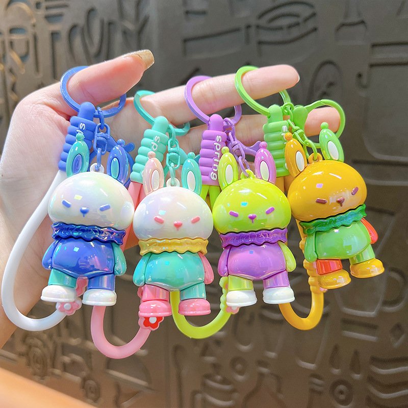 3D electroplating UV cartoon rabbit keychain soft PVC hanging rope custom rabbit small gifts wholesale car interior decoration