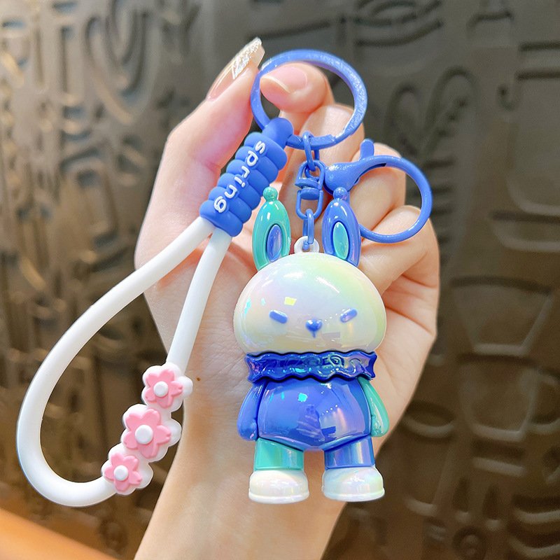 3D electroplating UV cartoon rabbit keychain soft PVC hanging rope custom rabbit small gifts wholesale car interior decoration