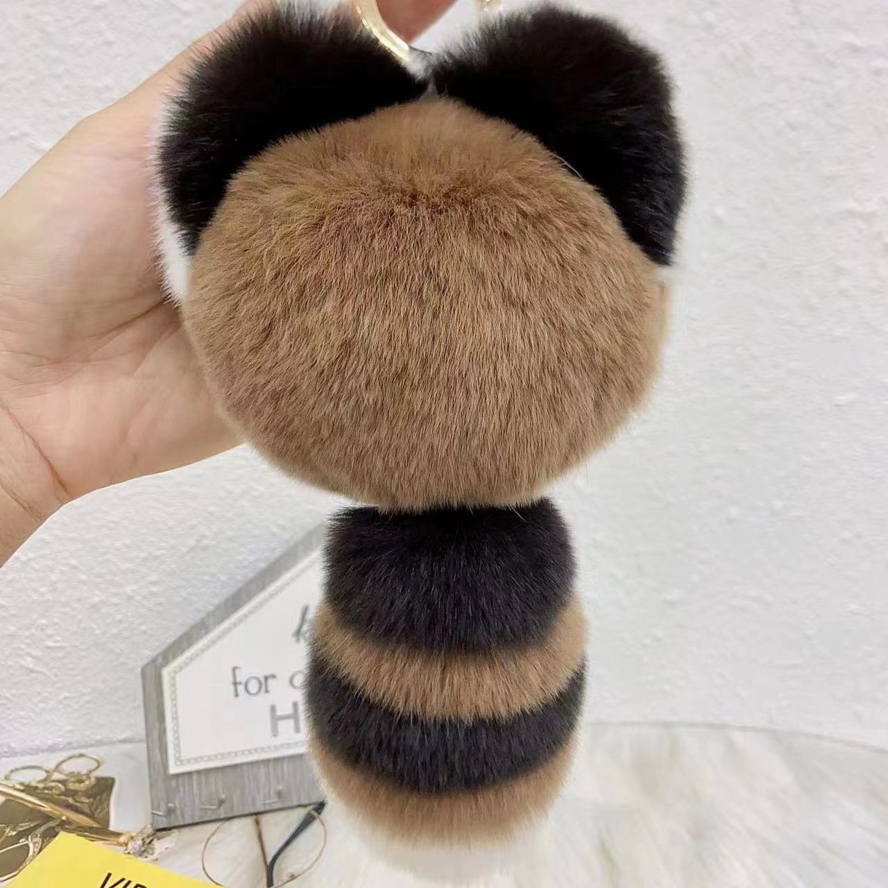 Premium Premium Rex Rabbit Fura racoon doll handbag pendantsoft plush key chain