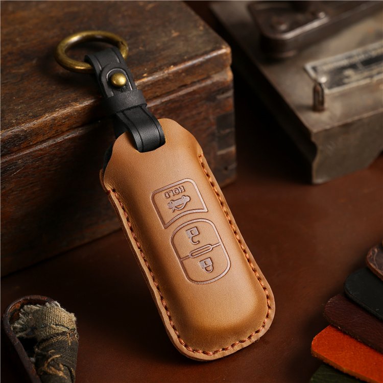Genuine Leather Car Key Case for Mazda Smart Remote 2/3 Buttons Car Key Cover With Key Chain