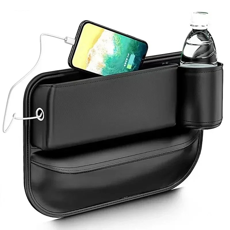 Car Accessories PU Leather Universal Luxury Seat Gap Filler Pocket Wallet Keys Organizer storage Box With Cup Phone Holder