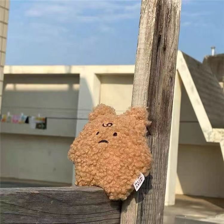 Frustrated Ins Bear Plush Keychain Student Bag Pendant Car Key Ring Girl Decoration Accessories Gift