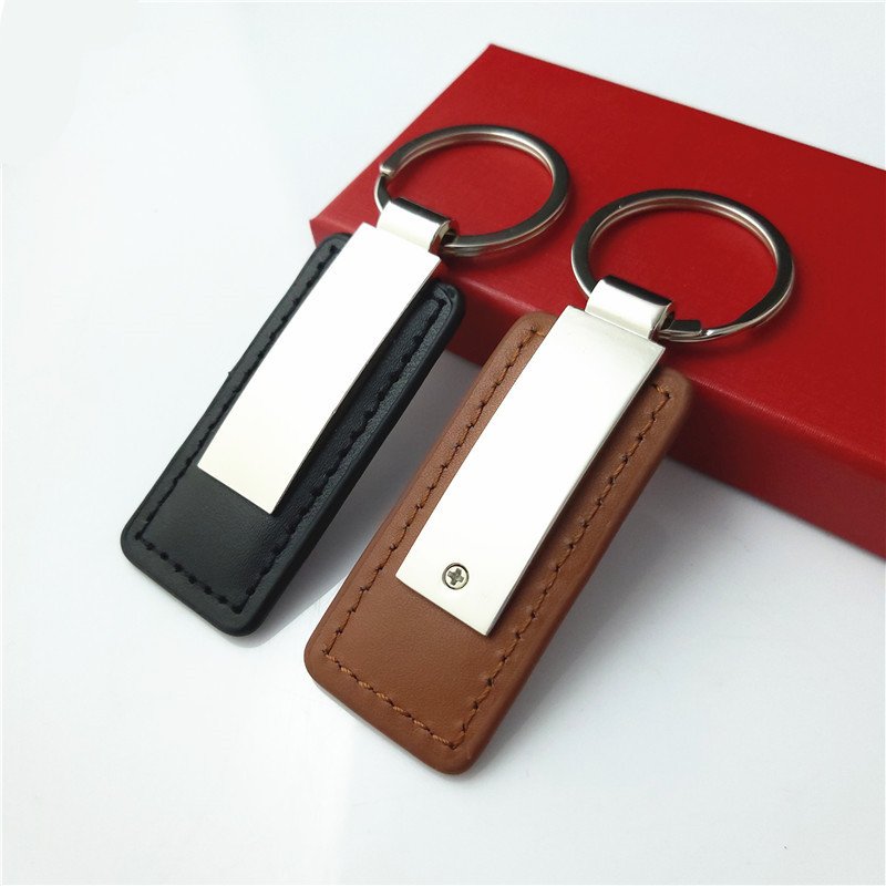 Hot Sale Custom Spot Fashion Design Metal Car PU Leather Rectangular Shape Luxury Keychain For Business Gift Key Ring Decoration