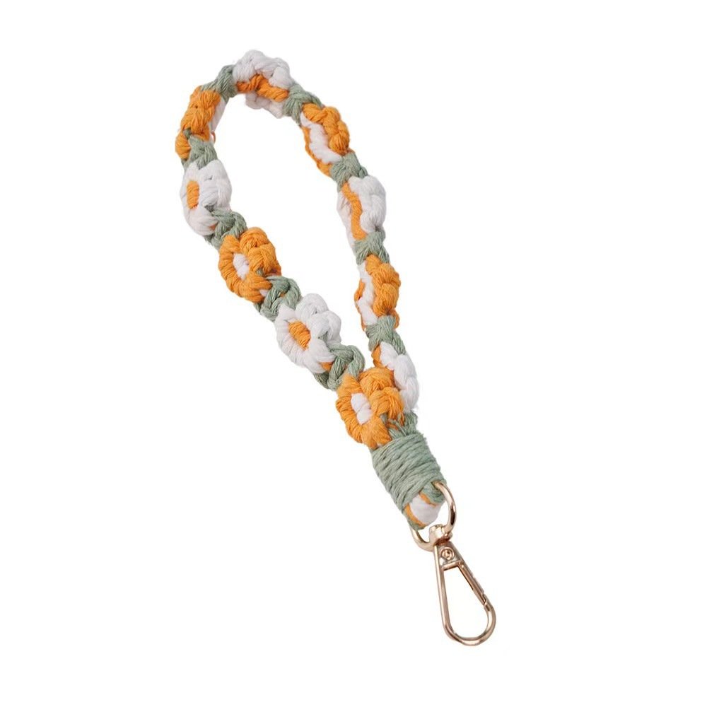 New Arrival Bohemian Flower Small Daisy Key Ring DIY Hand Woven Cotton Wrist Phone Key Ring