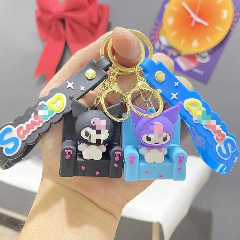 3D PVC Anime Keychain Cute Bag Key Ring Pendant Creative Sanrios Family Sitting Sofa KuromiiMelodys Keychain