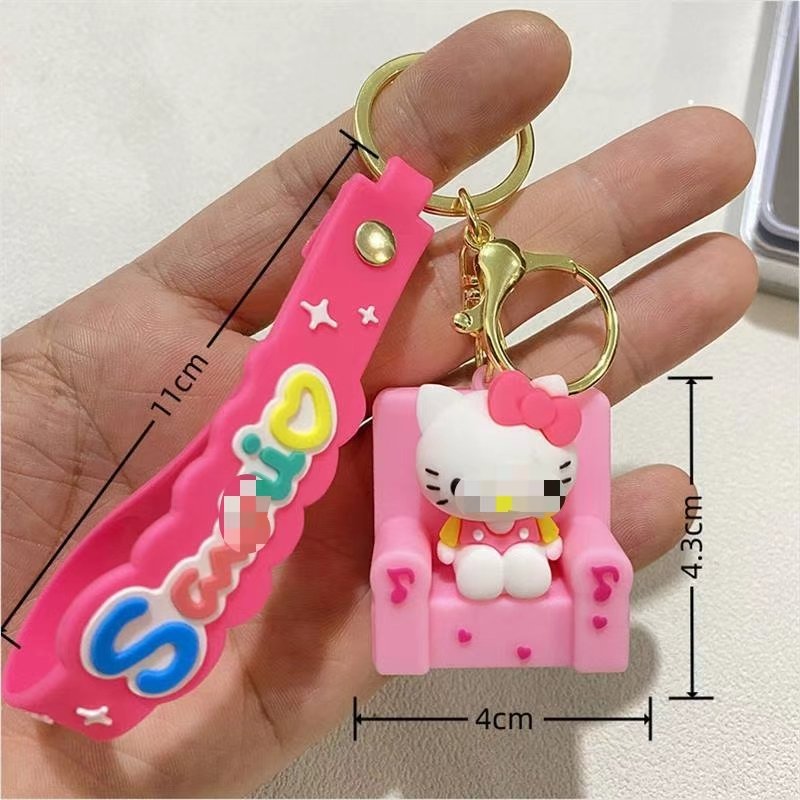 3D PVC Anime Keychain Cute Bag Key Ring Pendant Creative Sanrios Family Sitting Sofa KuromiiMelodys Keychain