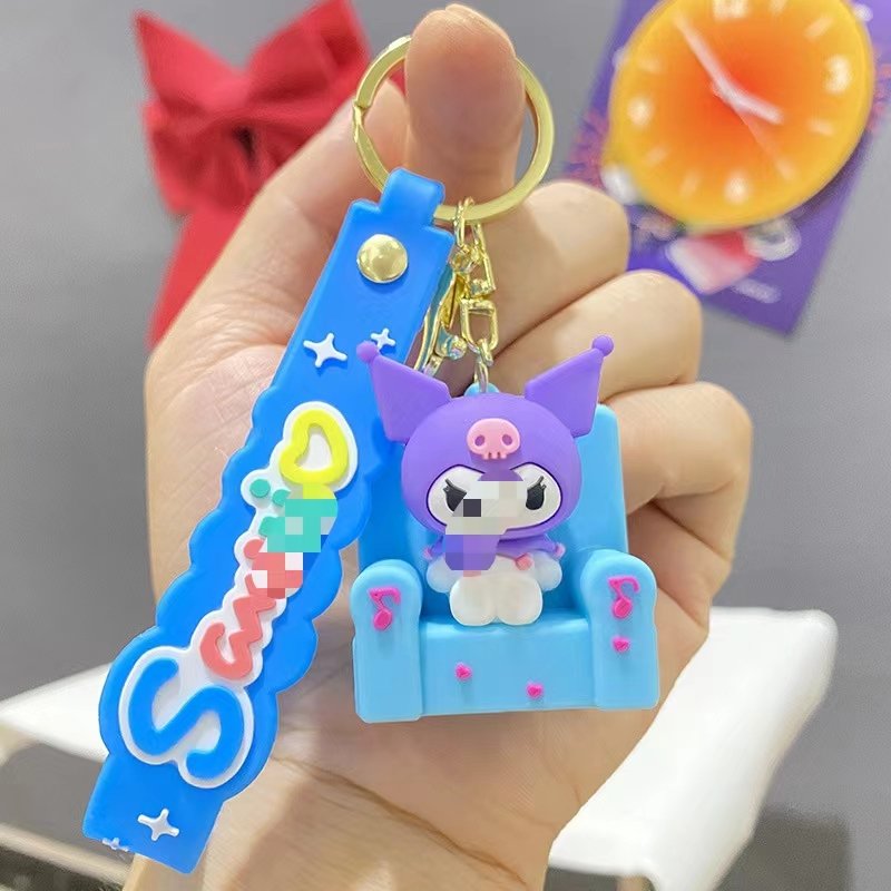 3D PVC Anime Keychain Cute Bag Key Ring Pendant Creative Sanrios Family Sitting Sofa KuromiiMelodys Keychain