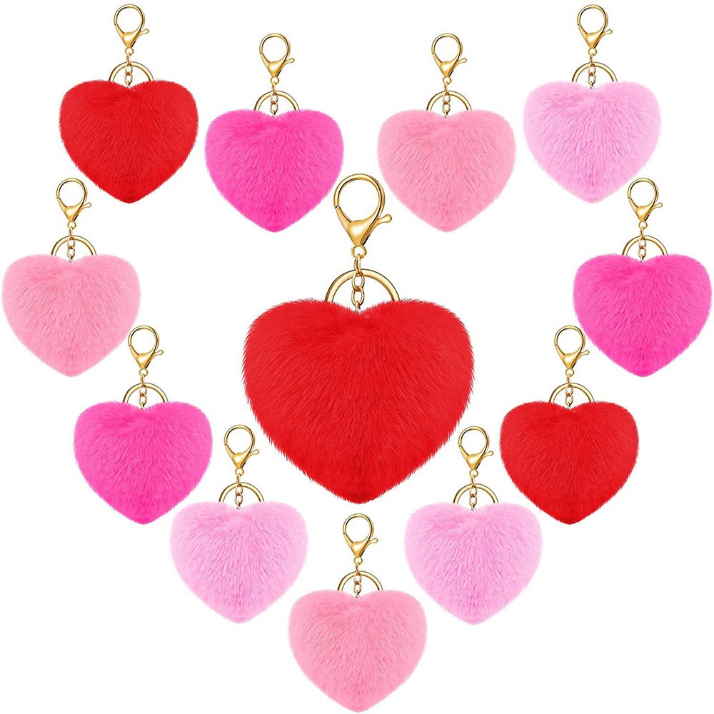High Quality Cheap Women Girls Favor Fashion 10CM Cute Heart Plush Key Chains Bag Car Pendant Colorful Pompoms Heart Keychains