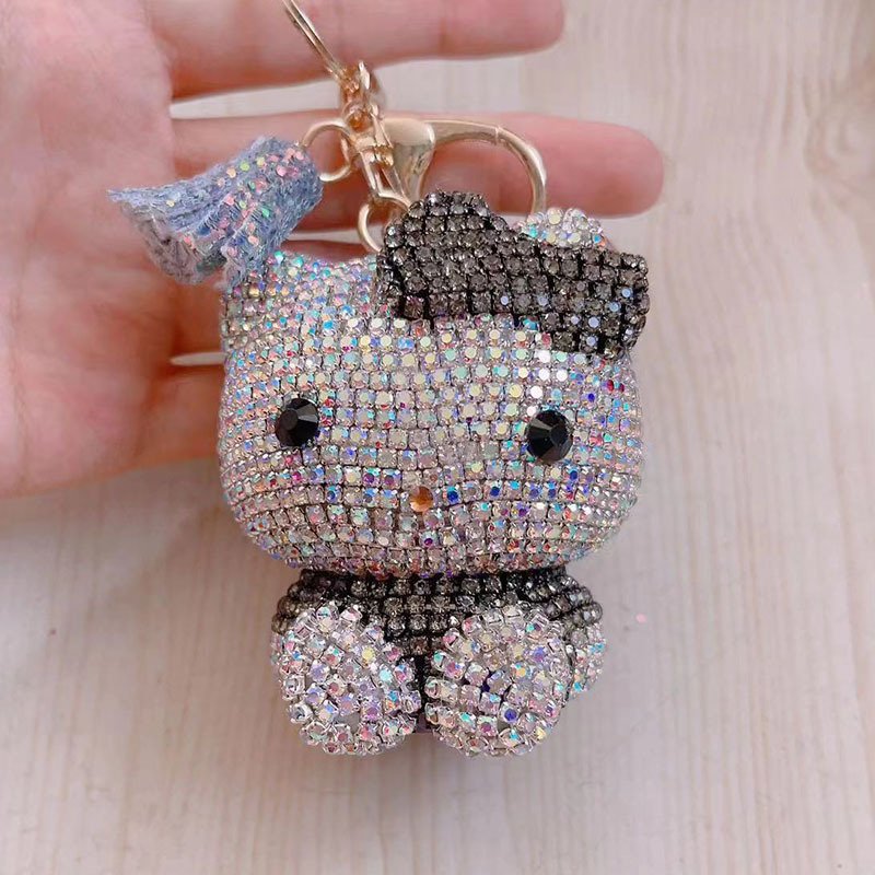 Botu kawaii new 3d diamond kitty keychain anime fashion womens bag pendant y2k girls gifts cute doll car key ring keychain toys