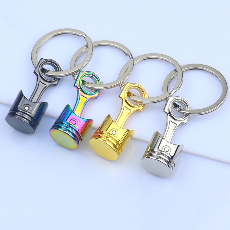 Car Piston Keychain Engine Piston Silver Keyring piston connecting rod Model Keychain car decoration accessories