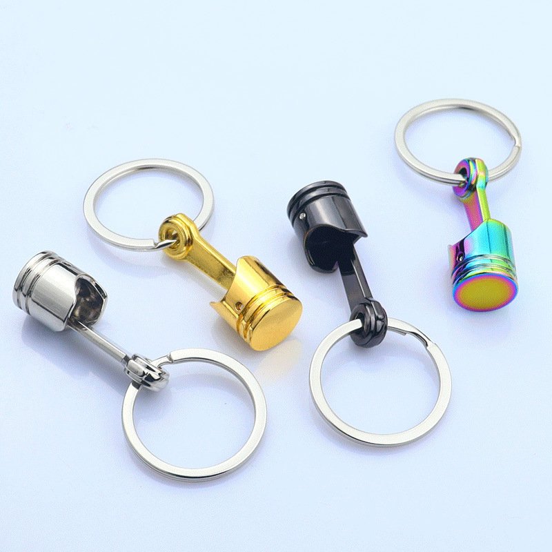 Car Piston Keychain Engine Piston Silver Keyring piston connecting rod Model Keychain car decoration accessories