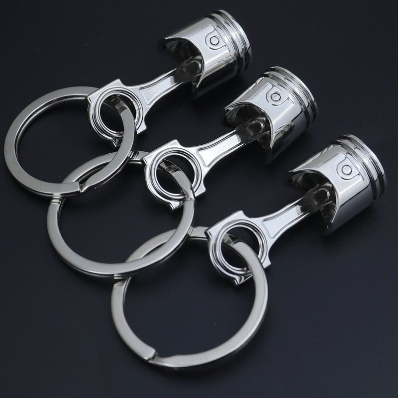 Car Piston Keychain Engine Piston Silver Keyring piston connecting rod Model Keychain car decoration accessories
