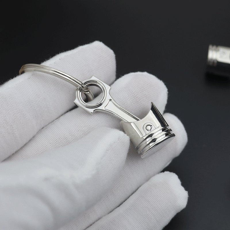 Car Piston Keychain Engine Piston Silver Keyring piston connecting rod Model Keychain car decoration accessories