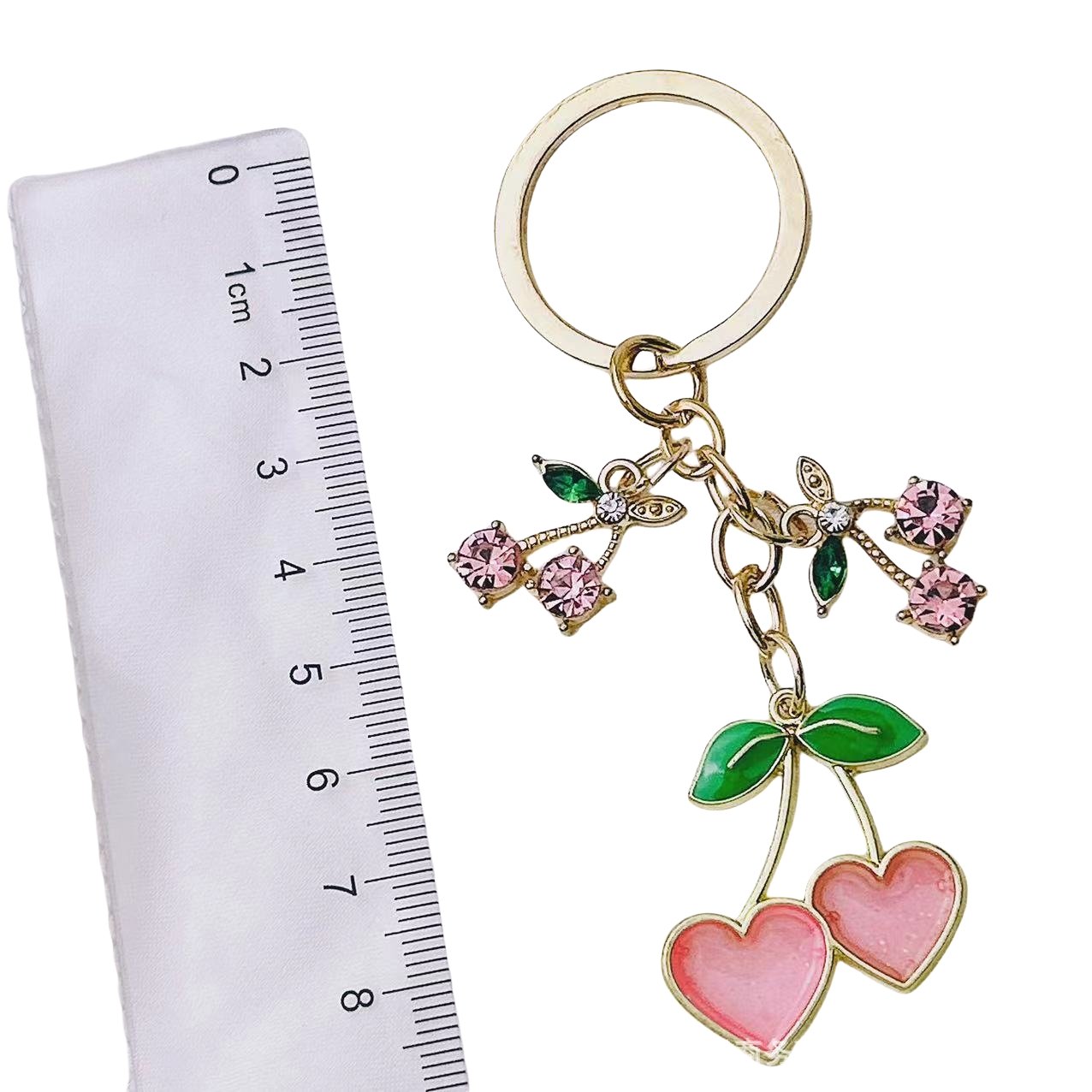 Bling Rhinestone 3D Cherry Keychains for bag Decoration glitter Crystal Women fruit cherry bag charm pendant jewelry accessories