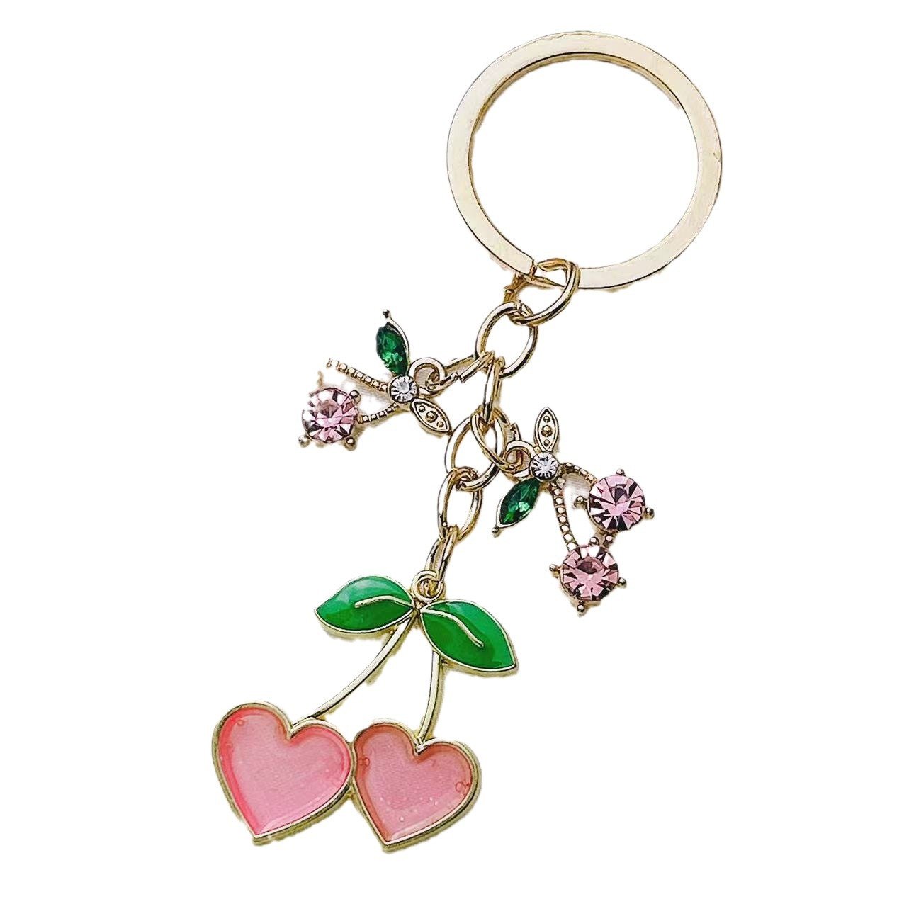 Bling Rhinestone 3D Cherry Keychains for bag Decoration glitter Crystal Women fruit cherry bag charm pendant jewelry accessories