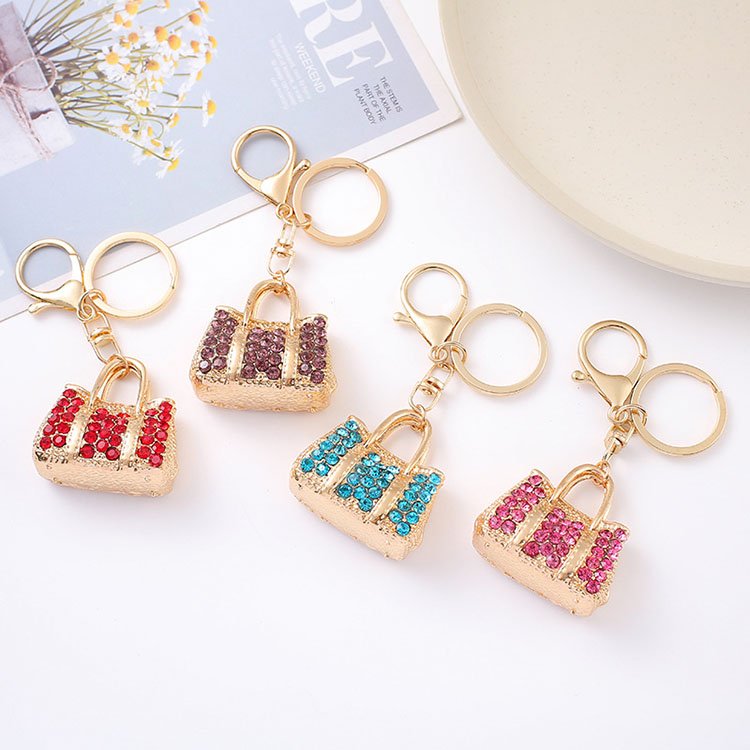 Fashion Metal Handbag keychain Handbag Rhinestone key Ring Mini Handbag keytag Car Accessories