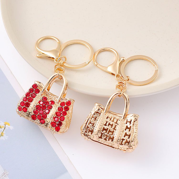 Fashion Metal Handbag keychain Handbag Rhinestone key Ring Mini Handbag keytag Car Accessories
